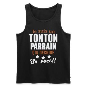 Je suis un tonton parrain qui déchire cadeau - Débardeur bio Premium Homme - noir - Devant - Michal (187cm)
