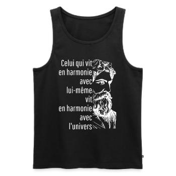 celui qui vit en harmonie avec lui-même - Débardeur bio Premium Homme - noir - Devant - Michal (187cm)