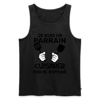Parrain Aime La Cuisine Cadeau Humour Homme - Débardeur bio Premium Homme - noir - Devant - Michal (187cm)