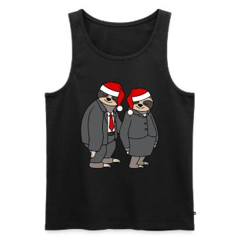 Paresseux Couple Femme Homme Noël Père Noël - Débardeur bio Premium Homme - noir - Devant - Michal (187cm)