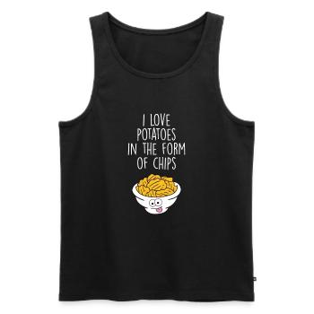 J’aime les pommes de terre sous forme de chips Chips Chips - Débardeur bio Premium Homme - noir - Devant - AI Model Male 178 light (178cm)