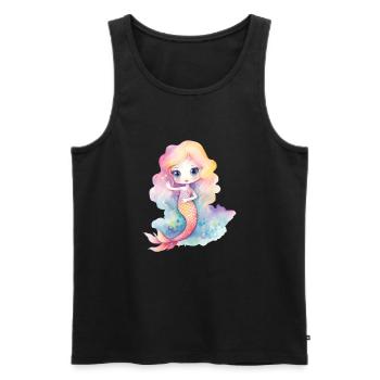 Mignonne Sirène Fille Femme Maman Anniversaire Sirène - Débardeur bio Premium Homme - noir - Devant - AI Model Male 178 light (178cm)