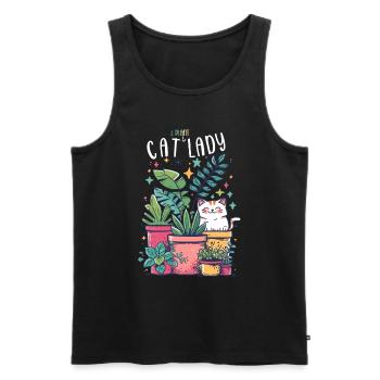Chat Et Plante Dame Jardinier Botaniste - Débardeur bio Premium Homme - noir - Devant - Michal (187cm)