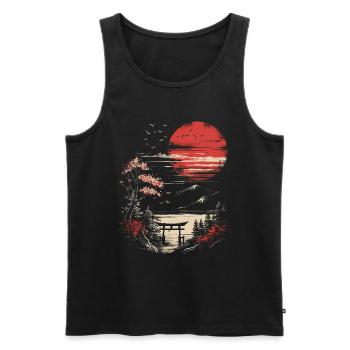 Japan Landscape Red Moon Birds Trees Bonsai - Men's Premium Organic Tank Top - black - Front - AI Model Male 178 light (178cm)