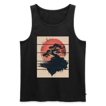 Japan Landscape Bonsai Tree Red Moon Aesthetic - Men's Premium Organic Tank Top - black - Front - AI Model Male 178 light (178cm)