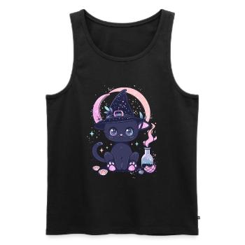 Chat Kawaii Sorcière Pastel Goth Halloween - Débardeur bio Premium Homme - noir - Devant - AI Model Male 178 light (178cm)