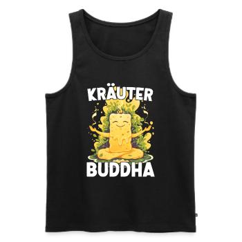 KräuterBuddha Beurre d’herbes Yoga Méditation amusante - Débardeur bio Premium Homme - noir - Devant - AI Model Male 178 light (178cm)