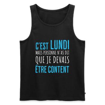 Humour Lundi Pas Content - Débardeur bio Premium Homme - noir - Devant - AI Model Male 178 light (178cm)