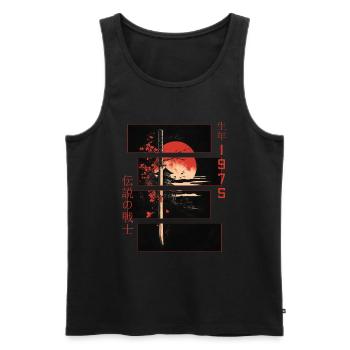 Signe Japonais Guerrier Vintage 1975 Anniversaire - Débardeur bio Premium Homme - noir - Devant - Michal (187cm)