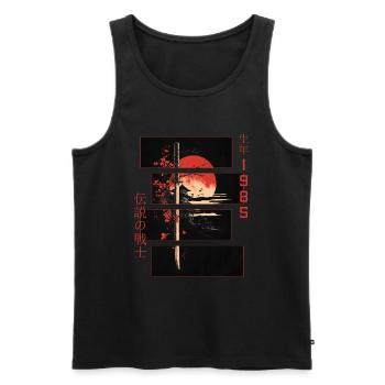 Signe Japonais Guerrier Vintage 1985 Anniversaire - Débardeur bio Premium Homme - noir - Devant - Michal (187cm)