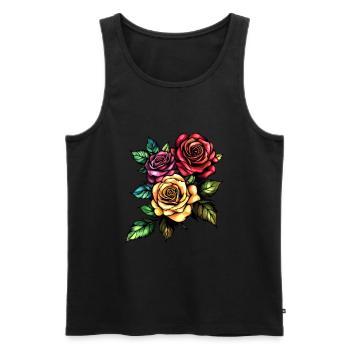 Roses Fleurs Amour - Débardeur bio Premium Homme - noir - Devant - AI Model Male 178 light (178cm)
