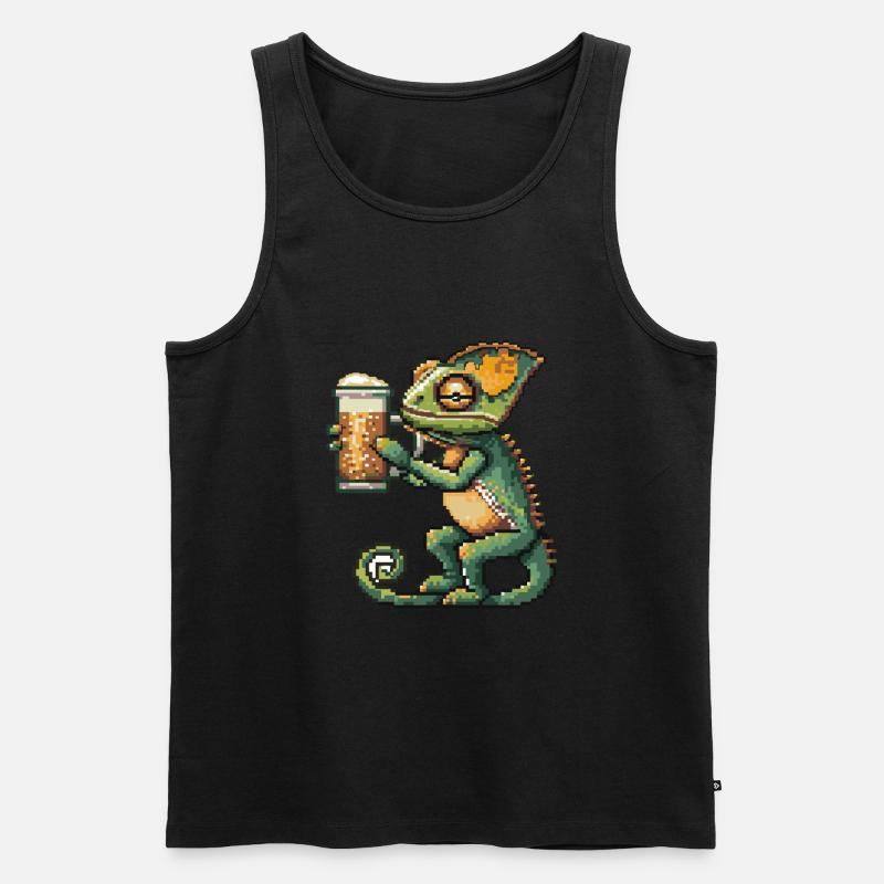 Chameleon Pixel Bier - Männer Premium Bio Tank Top - Schwarz