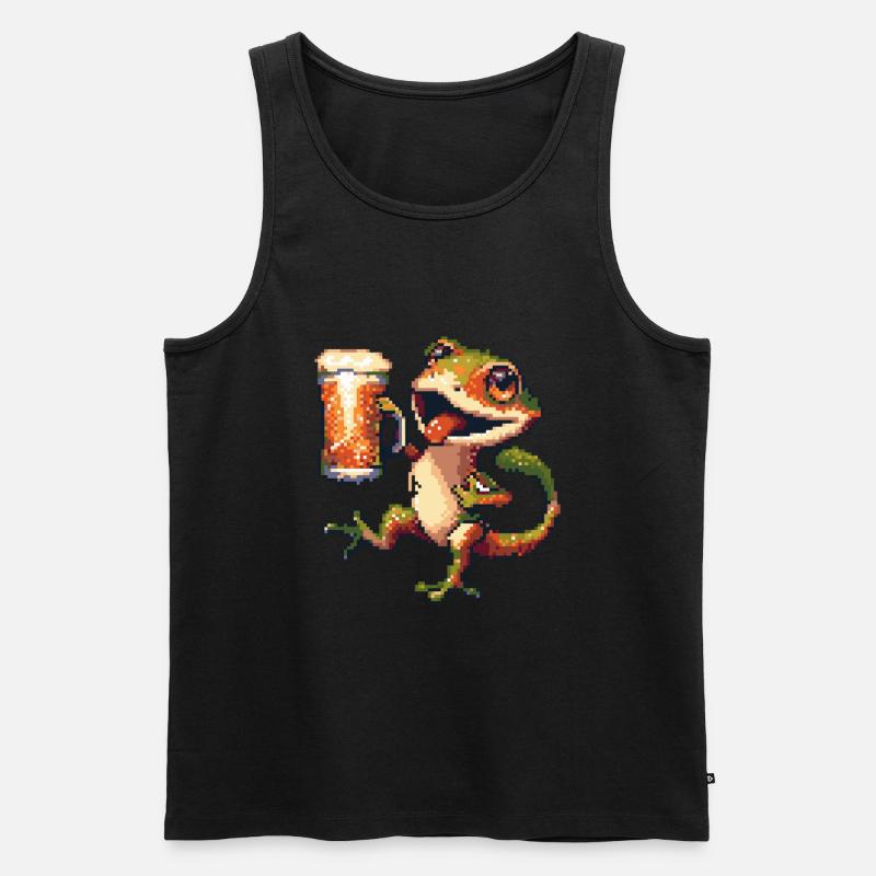 Echse Pixel Bier - Männer Premium Bio Tank Top - Schwarz