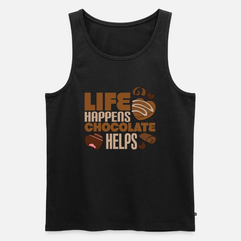 Das Leben passiert Schokolade Hilft - Männer Premium Bio Tank Top - Schwarz
