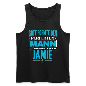 Jamie Name Design - Männer Premium Bio Tank Top - Schwarz - Vorne - Michal (187cm)