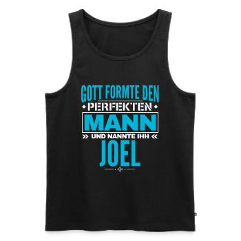 Joel Name Design - Männer Premium Bio Tank Top - Schwarz - Vorne - AI Model Male 178 light (178cm)