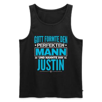 Justin Name Design - Männer Premium Bio Tank Top - Schwarz - Vorne - AI Model Male 178 light (178cm)