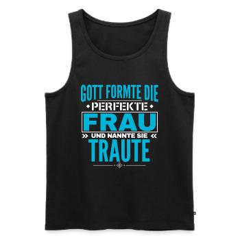 Conception du nom Traute - Débardeur bio Premium Homme - noir - Devant - Michal (187cm)