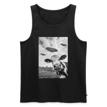 OVNI Selfie Vache - Débardeur bio Premium Homme - noir - Devant - AI Model Male 178 light (178cm)