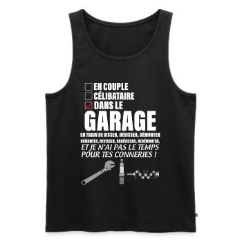 Mon Garage pas Le Temps Pour Les Conneries - Débardeur bio Premium Homme - noir - Devant - AI Model Male 178 light (178cm)