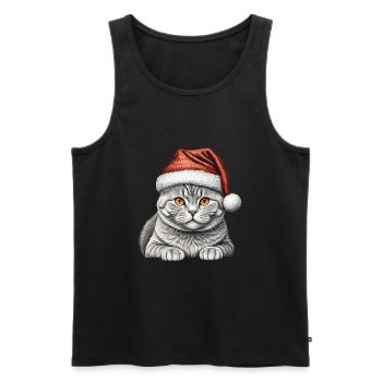 Chat de Noël American Shorthair - Débardeur bio Premium Homme - noir - Devant - AI Model Male 178 light (178cm)