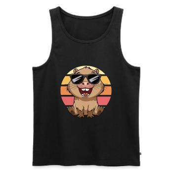 Cool Capybara Avec Lunettes De Soleil Vintage Coucher De Soleil - Débardeur bio Premium Homme - noir - Devant - Michal (187cm)