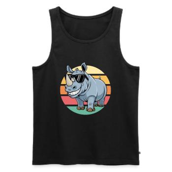 Cool Rhino with Sunglasses Vintage Sunset - Men's Premium Organic Tank Top - black - Front - Michal (187cm)