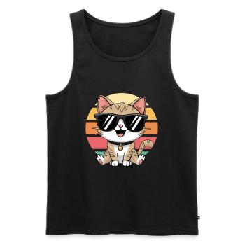 Cool Cat With Sunglasses Vintage Sunset - Men's Premium Organic Tank Top - black - Front - Michal (187cm)