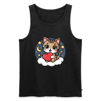 Katze mit Herz auf Wolke - Männer Premium Bio Tank Top - Schwarz - Vorne - Michal (187cm)