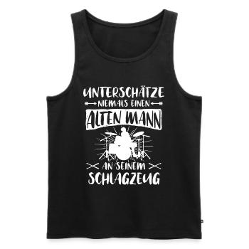 Schlagzeug Sprüche Schlagzeuger unterschätze Drums - Männer Premium Bio Tank Top - Schwarz - Vorne - Michal (187cm)
