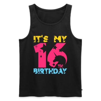 C’EST MON 16E ANNIVERSAIRE LICORNE 16E ANNIVERSAIRE - Débardeur bio Premium Homme - noir - Devant - Michal (187cm)