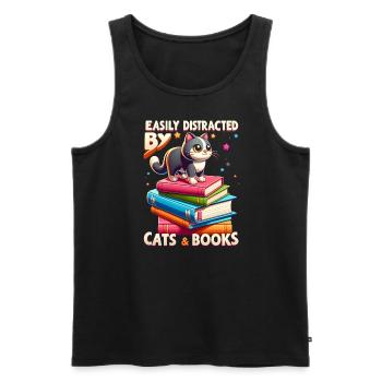 Katzen & Bücher - Männer Premium Bio Tank Top - Schwarz - Vorne - AI Model Male 178 light (178cm)