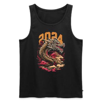 2024 - Année du Dragon - Zodiaque Chinois - Débardeur bio Premium Homme - noir - Devant - Michal (187cm)