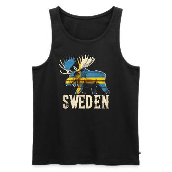 Elch mit Schweden Flagge - Männer Premium Bio Tank Top - Schwarz - Vorne - Michal (187cm)