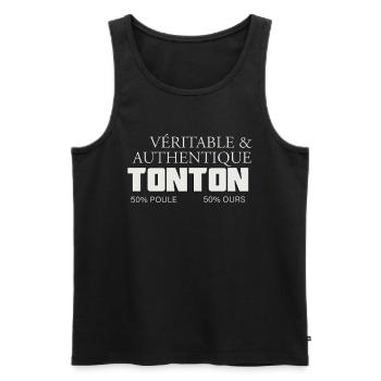 Tonton ours et poule Véritable Et Authentique - Débardeur bio Premium Homme - noir - Devant - Michal (187cm)