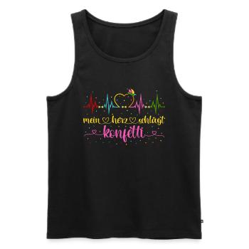 Fasching Herzschlag EKG Mein Herz schlägt Konfetti - Männer Premium Bio Tank Top - Schwarz - Vorne - Michal (187cm)