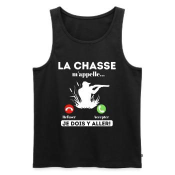 La chasse m' appelle humour chasseur cadeau chasse - Débardeur bio Premium Homme - noir - Devant - Michal (187cm)