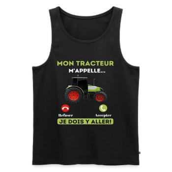 Mon tracteur m' appelle humour agriculteur cadeau - Débardeur bio Premium Homme - noir - Devant - AI Model Male 178 light (178cm)