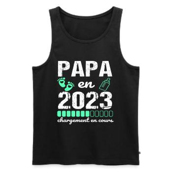 Papa en 2023 annonce naissance cadeau futur père - Débardeur bio Premium Homme - noir - Devant - Michal (187cm)