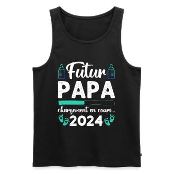Futur papa 2024 annonce naissance cadeau pour père - Débardeur bio Premium Homme - noir - Devant - Michal (187cm)