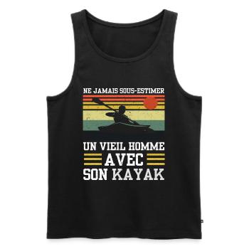 Ne jamais sous-estimer un vieil homme avec kayak - Débardeur bio Premium Homme - noir - Devant - Michal (187cm)