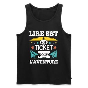 Lire est un ticket pour l' aventure cadeau livre - Débardeur bio Premium Homme - noir - Devant - Michal (187cm)