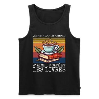 J' aime le café et les livres humour lecture livre - Débardeur bio Premium Homme - noir - Devant - Michal (187cm)