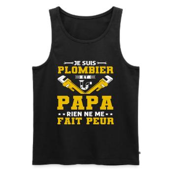 Papa plombier cadeau plomberie fête des pères - Débardeur bio Premium Homme - noir - Devant - AI Model Male 178 light (178cm)