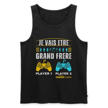 Grand Frère 2025 Annonce Naissance Geek Gamer - Débardeur bio Premium Homme - noir - Devant - AI Model Male 178 light (178cm)
