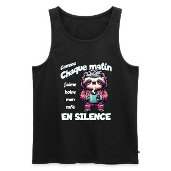 Comme chaque matin j'aime boire mon café... - Débardeur bio Premium Homme - noir - Devant - Michal (187cm)