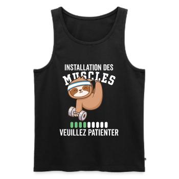 Installation des Muscles Veuillez Patienter - Débardeur bio Premium Homme - noir - Devant - AI Model Male 178 light (178cm)