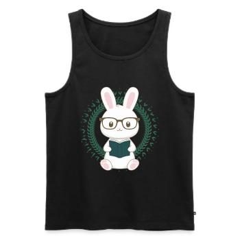 Knuffiger Kawaii Hase mit Brille und Buch - Männer Premium Bio Tank Top - Schwarz - Vorne - AI Model Male 178 light (178cm)