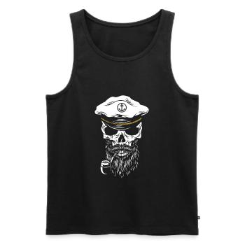Crâne de capitaine avec barbe et sifflet - Débardeur bio Premium Homme - noir - Devant - Michal (187cm)