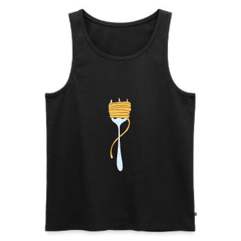 Pasta - Spaghetti wound on fork - Men's Premium Organic Tank Top - black - Front - AI Model Male 178 light (178cm)